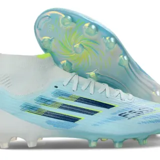 Adidas Blue Green High-Cut Sock-Fit Collar Translucent Stud Outsole Firm-Ground Soccer Shoes