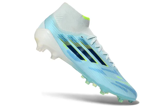 Adidas Blue Green High-Cut Sock-Fit Collar Translucent Stud Outsole Firm-Ground Soccer Shoes 2