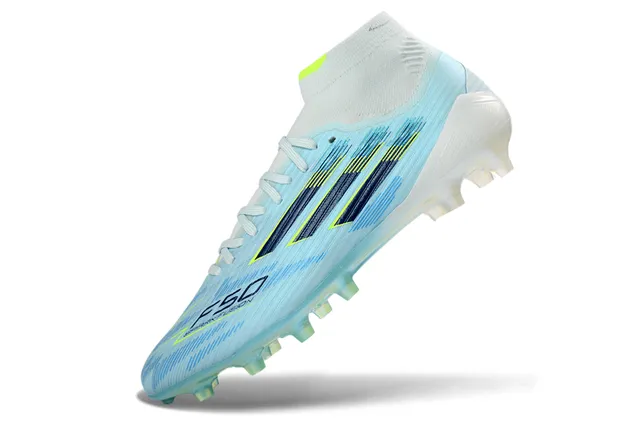 Adidas Blue Green High-Cut Sock-Fit Collar Translucent Stud Outsole Firm-Ground Soccer Shoes 3