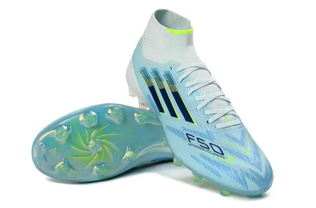 Adidas Blue Green High-Cut Sock-Fit Collar Translucent Stud Outsole Firm-Ground Soccer Shoes 4