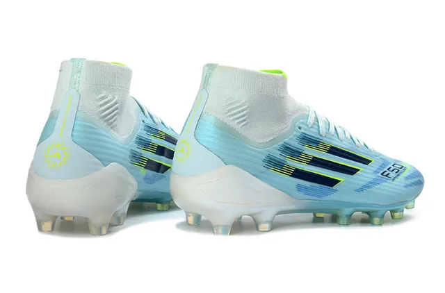 Adidas Blue Green High-Cut Sock-Fit Collar Translucent Stud Outsole Firm-Ground Soccer Shoes 5