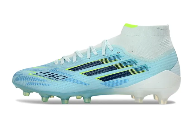 Adidas Blue Green High-Cut Sock-Fit Collar Translucent Stud Outsole Firm-Ground Soccer Shoes 7