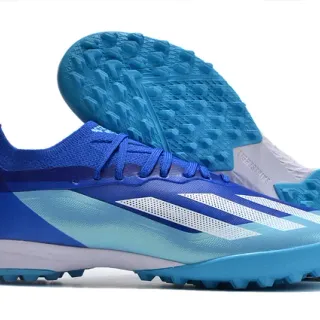 Adidas নীল কম-কাট কিনিট আপার অসমমিত লেসিং কৃত্রিম ঘাস ফুটবল জুতো