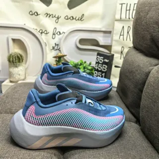 Adidas Blue Multicolor Wave-Patterned Knit Upper Gradient Mesh Paneling Lifestyle Sneakers