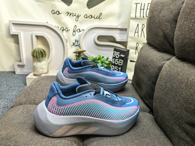 Adidas Blue Multicolor Wave-Patterned Knit Upper Gradient Mesh Paneling Lifestyle Sneakers 1