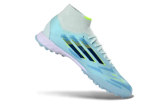 Adidas Sapatos de futebol turf com gola de malha de corte alto, superior sintético leve, azul marinho 2