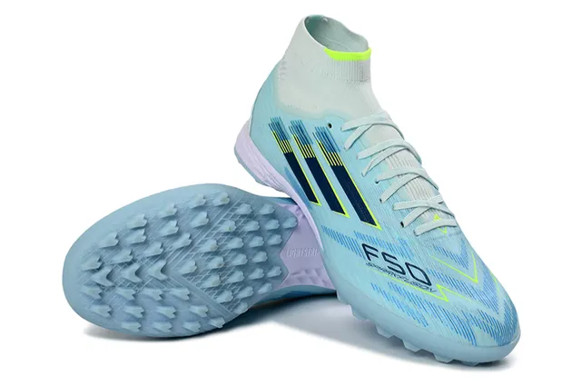 Adidas Sapatos de futebol turf com gola de malha de corte alto, superior sintético leve, azul marinho 4