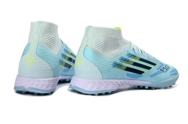 Adidas Sapatos de futebol turf com gola de malha de corte alto, superior sintético leve, azul marinho 5