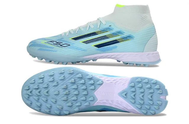 Adidas Sapatos de futebol turf com gola de malha de corte alto, superior sintético leve, azul marinho 6
