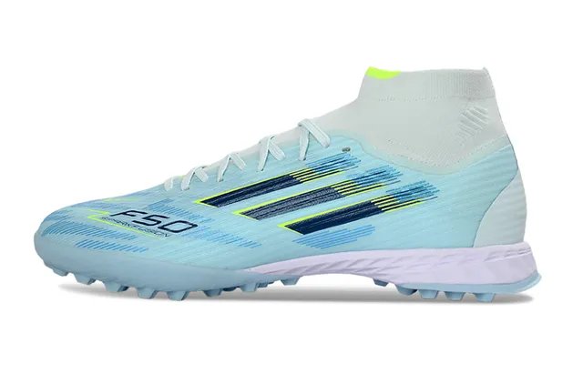 Adidas Sapatos de futebol turf com gola de malha de corte alto, superior sintético leve, azul marinho 7