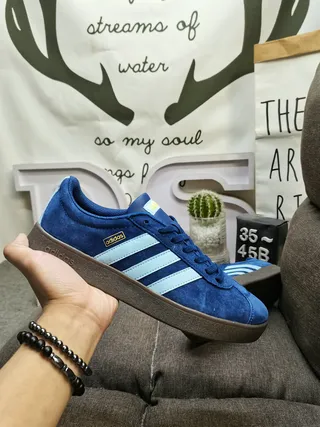 Adidas Blue Navy Suede Upper Three-Stripe Side Panel Lifestyle Sneakers 5