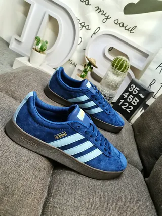 Adidas Blue Navy Suede Upper Three-Stripe Side Panel Lifestyle Sneakers 9
