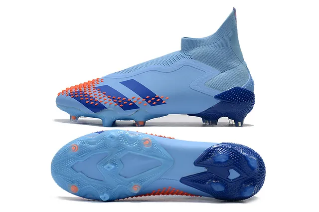 Adidas chaussures de football bleu orange à empeigne haute ajustement chaussette sans lacets fermeture asymétrique pour terrain ferme 2