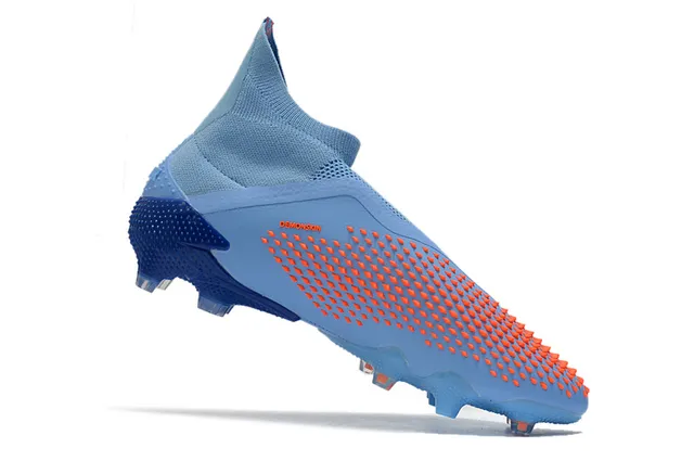 Adidas chaussures de football bleu orange à empeigne haute ajustement chaussette sans lacets fermeture asymétrique pour terrain ferme 3