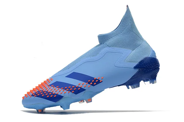 Adidas chaussures de football bleu orange à empeigne haute ajustement chaussette sans lacets fermeture asymétrique pour terrain ferme 4