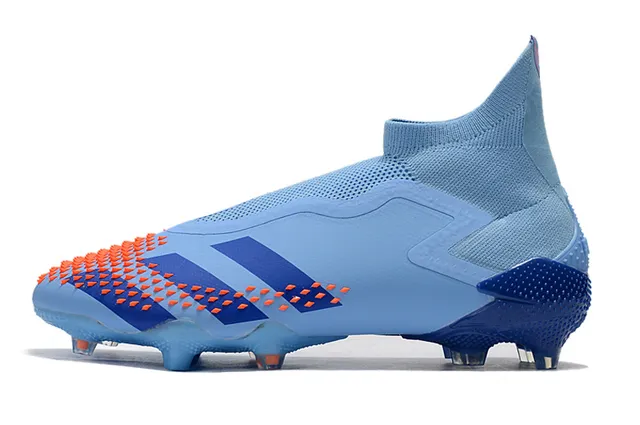 Adidas chaussures de football bleu orange à empeigne haute ajustement chaussette sans lacets fermeture asymétrique pour terrain ferme 5