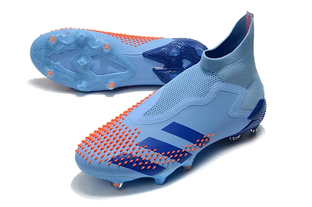 Adidas chaussures de football bleu orange à empeigne haute ajustement chaussette sans lacets fermeture asymétrique pour terrain ferme 6