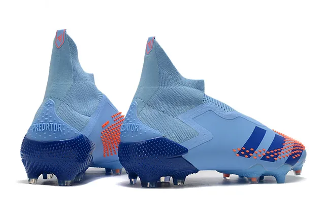 Adidas chaussures de football bleu orange à empeigne haute ajustement chaussette sans lacets fermeture asymétrique pour terrain ferme 7