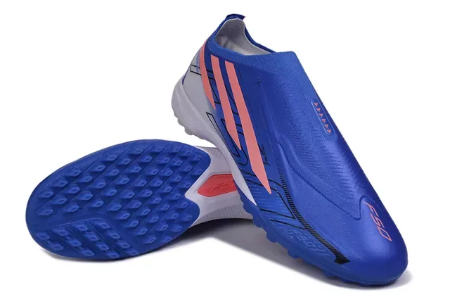 Adidas Chaussures de Football Bleu Rose Sans Lacets Ajustement Chaussure Crampons Moldés Gazon Artificiel 4