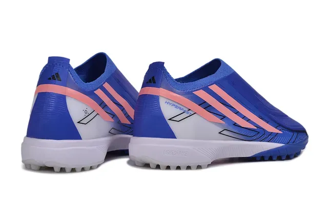 Adidas Chaussures de Football Bleu Rose Sans Lacets Ajustement Chaussure Crampons Moldés Gazon Artificiel 5
