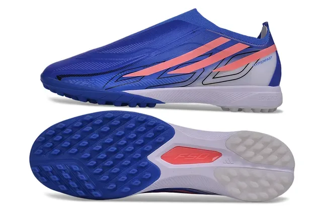 Adidas Chaussures de Football Bleu Rose Sans Lacets Ajustement Chaussure Crampons Moldés Gazon Artificiel 6