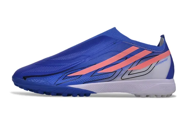 Adidas Chaussures de Football Bleu Rose Sans Lacets Ajustement Chaussure Crampons Moldés Gazon Artificiel 7