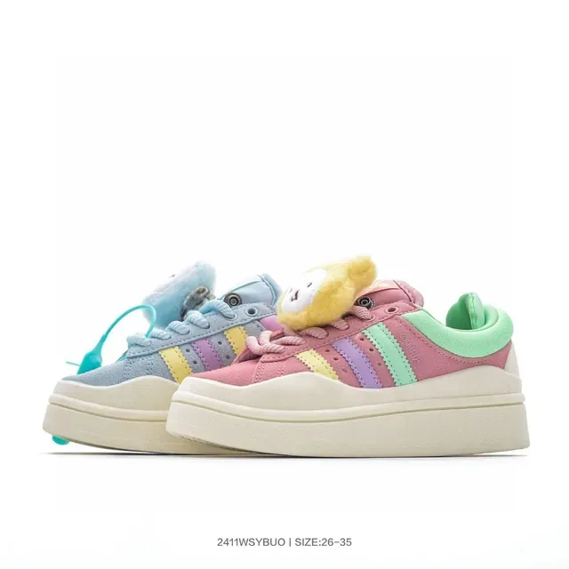 Adidas Blue Pink Platform Sole Three-Stripe Side Panel Lifestyle Sneakers 23