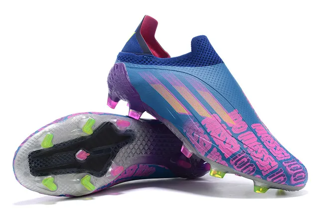 Adidas Blue Purple Low-Cut Sock-Fit Upper Gradient Three-Stripe Motif Firm-Ground Soccer Shoes 3