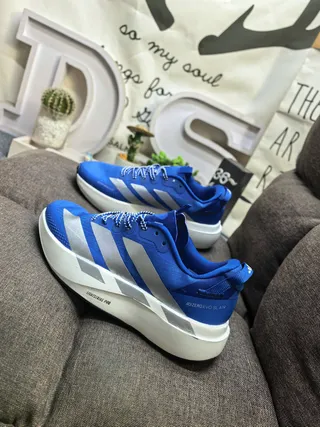 Adidas Blue Silver Lightweight Knit Upper Sculpted White Midsole Running Shoes 7