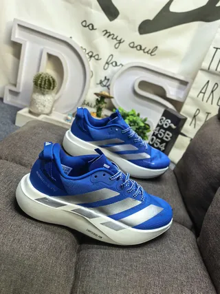 Adidas Blue Silver Lightweight Knit Upper Sculpted White Midsole Running Shoes 9