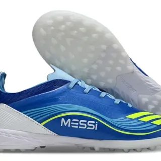 Adidas Azul Amarillo Low-Cut Upper Sintético Rayas Neón Accents Zapatillas de Fútbol Turf