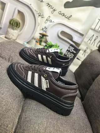 Adidas Brown Beige Leather Upper Off-White Three Stripes Lifestyle Sneakers 7