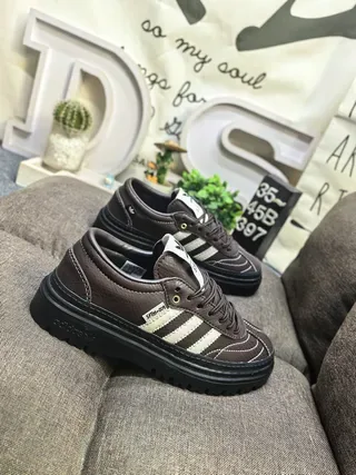Adidas Brown Beige Leather Upper Off-White Three Stripes Lifestyle Sneakers 9