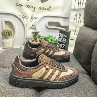 Adidas Brown Beige Perforated Leather Three-Stripe Side Panel Lifestyle Sneakers