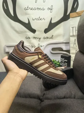 Adidas Brown Beige Perforated Leather Three-Stripe Side Panel Lifestyle Sneakers 5