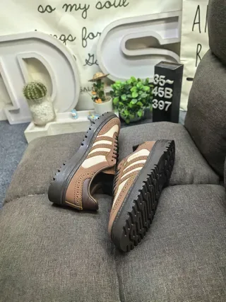 Adidas Brown Beige Perforated Leather Three-Stripe Side Panel Lifestyle Sneakers 6