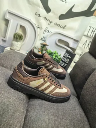 Adidas Brown Beige Perforated Leather Three-Stripe Side Panel Lifestyle Sneakers 9