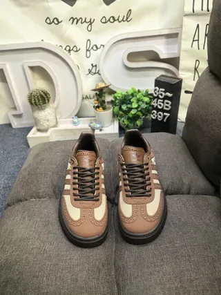 Adidas Brown Beige Perforated Leather Three-Stripe Side Panel Lifestyle Sneakers 10