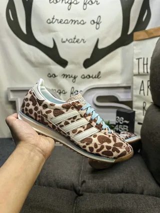 Adidas Brown Blue Leopard-Print Upper Three-Stripe Side Panel Lifestyle Sneakers 5