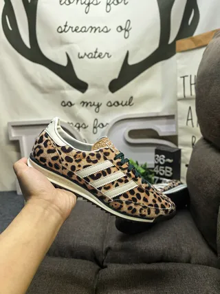 Adidas Brown Green Leopard-Print Cowhide Upper Three White Stripes Lifestyle Sneakers 5