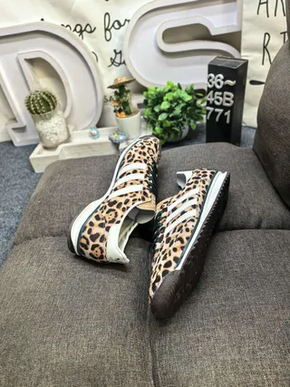 Adidas Brown Green Leopard-Print Cowhide Upper Three White Stripes Lifestyle Sneakers 6