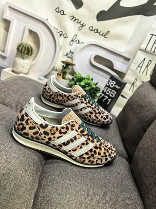Adidas Brown Green Leopard-Print Cowhide Upper Three White Stripes Lifestyle Sneakers 9