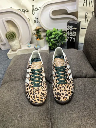 Adidas Brown Green Leopard-Print Cowhide Upper Three White Stripes Lifestyle Sneakers 10