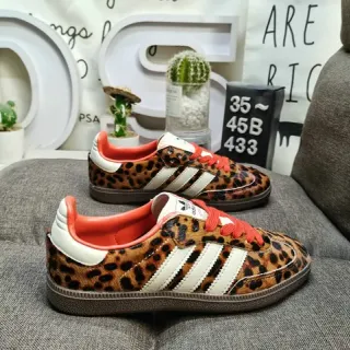 Adidas Brown Orange Leopard-Print Upper Three White Stripes Lifestyle Sneakers