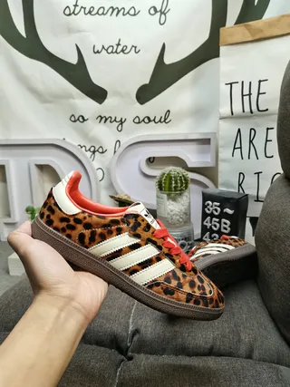 Adidas Brown Orange Leopard-Print Upper Three White Stripes Lifestyle Sneakers 5