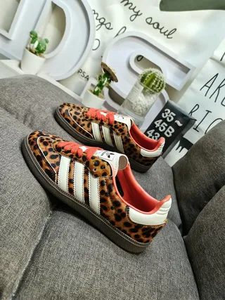 Adidas Brown Orange Leopard-Print Upper Three White Stripes Lifestyle Sneakers 7