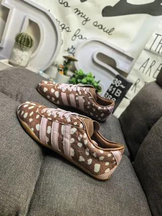Adidas Brown Pink Cow-Print Upper Three Stripes Sneakers 7