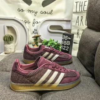 Adidas Burgundy Beige Knit Upper Three-Stripe Side Panel Sneakers