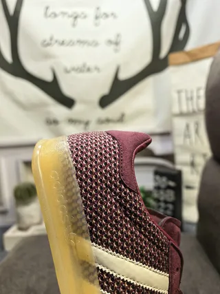 Adidas Burgundy Beige Knit Upper Three-Stripe Side Panel Sneakers 3