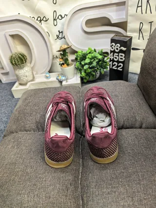 Adidas Burgundy Beige Knit Upper Three-Stripe Side Panel Sneakers 8